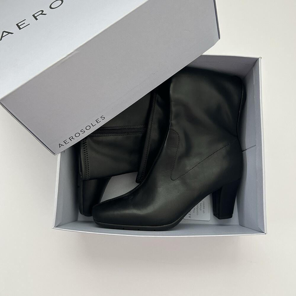 NIB Aerosoles Chai Knee High Boots Black Stretch Size 10 Women Square NEW IN BOX - Picture 8 of 16